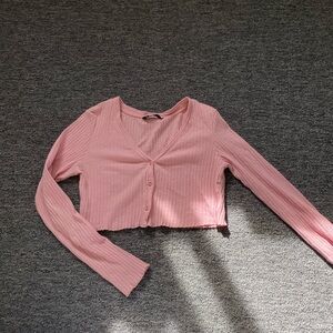 SHEIN pink button up long sleeve